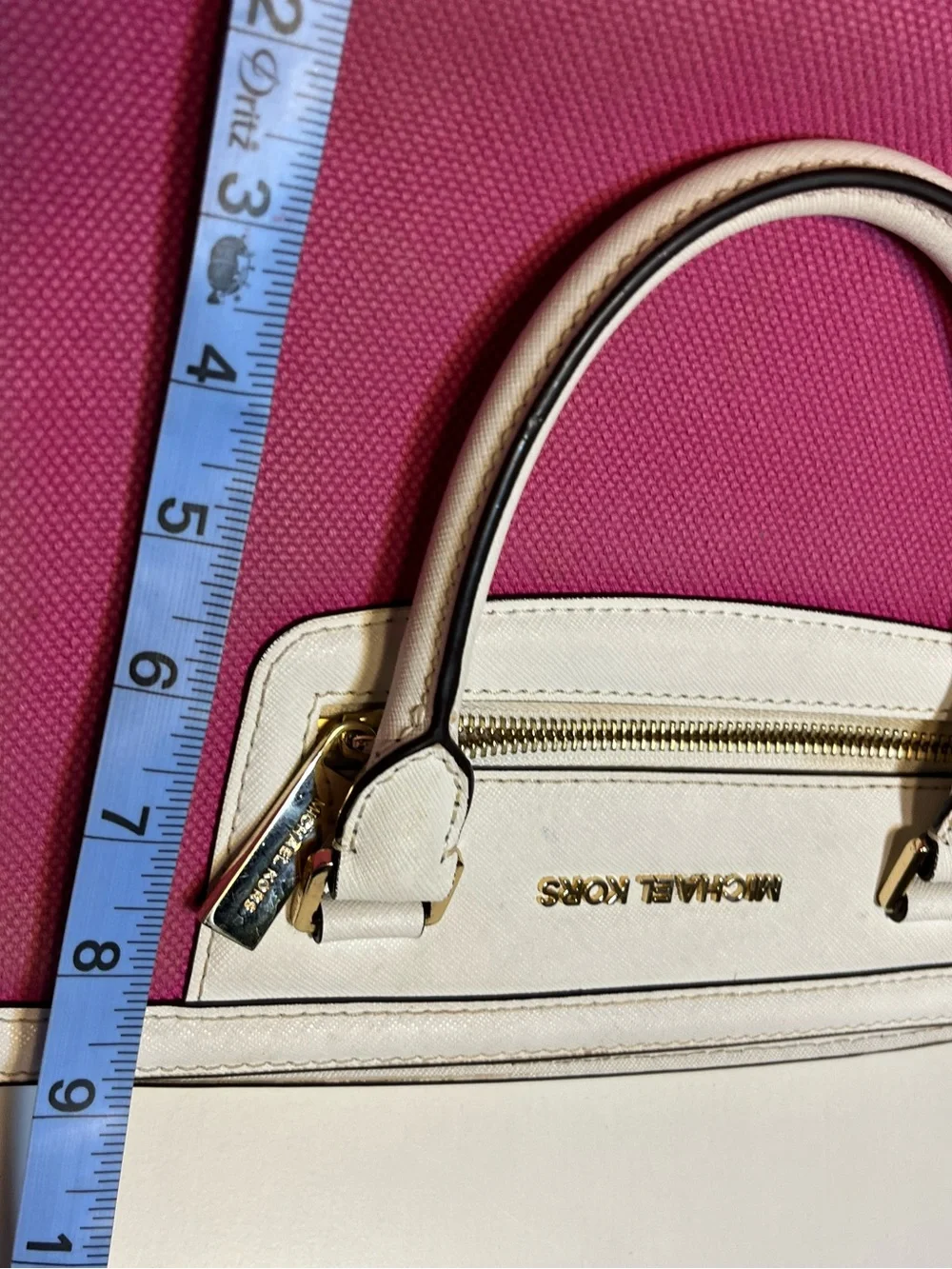 Michael Kors Pink Canvas White Leather Trim Satchel Bag